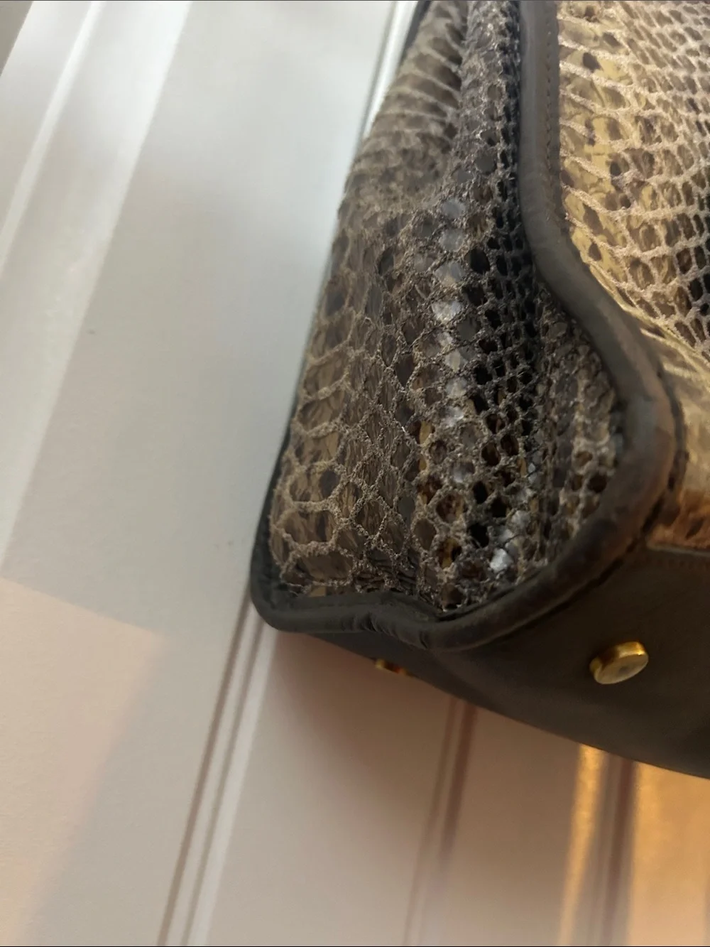 Tahari Brown Snake-Print Satchel with Black Handles